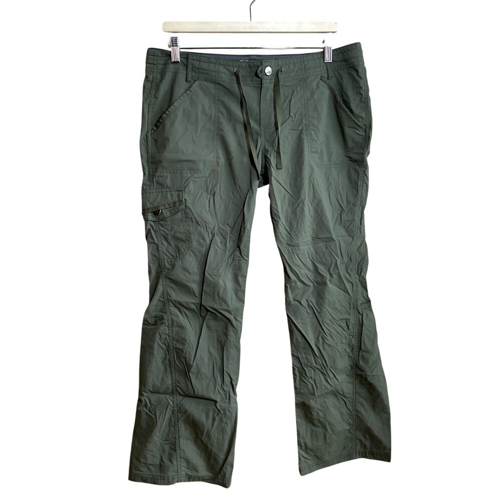 REI army green cargo pants women's size 12 petite pockets hiking nylon STAIN
